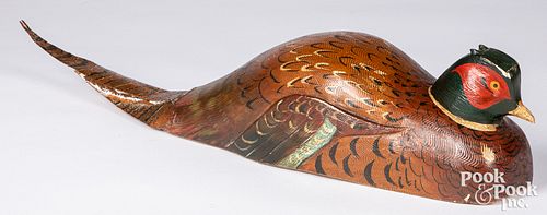 CARVED AND PAINTED PHEASANT, SIGNED