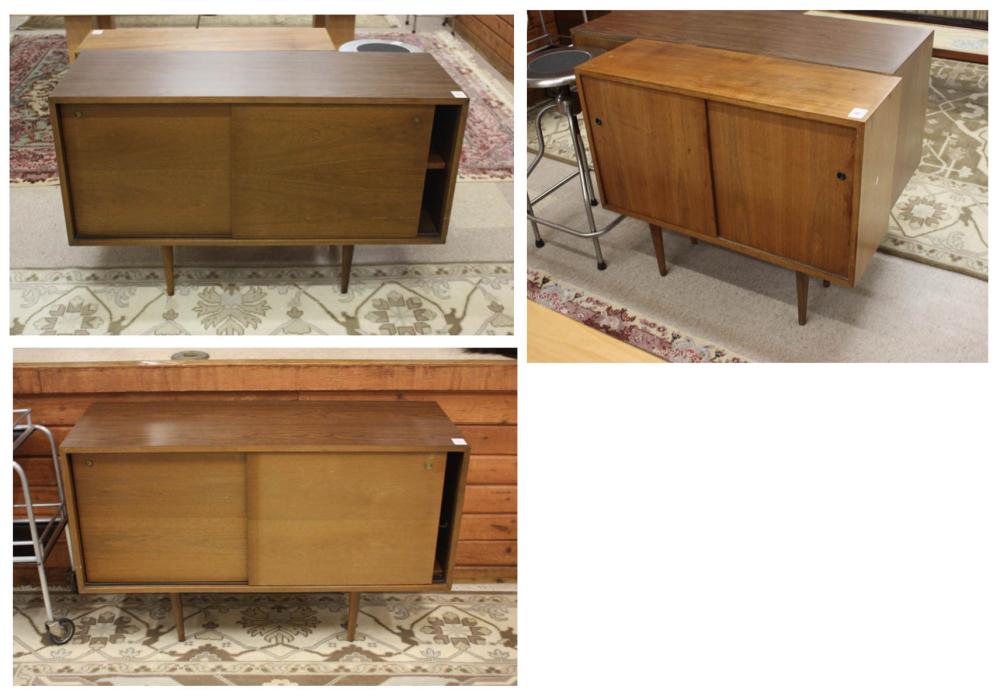 THREE MID-CENTURY MODERN CONSOLE CABINETS,