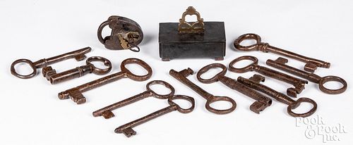 ELEVEN LARGE IRON LOCK KEYS, 19TH