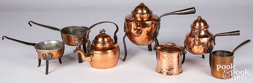 GROUP OF COPPER AND IRON COOKWARE,