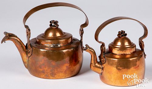 TWO SMALL DOVETAILED COPPER KETTLES  314f11