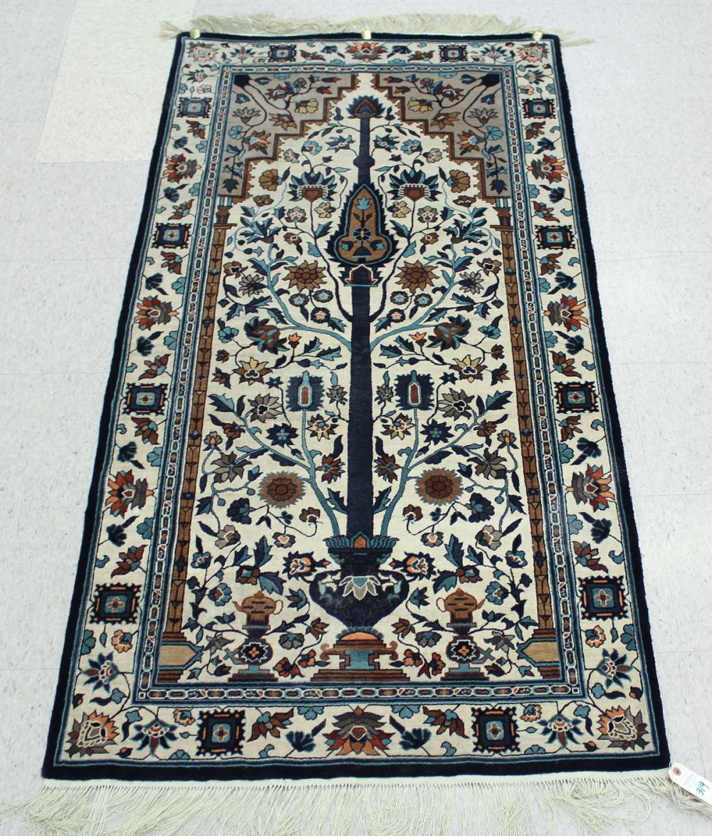 HAND KNOTTED SILK PRAYER RUG, PERSIAN