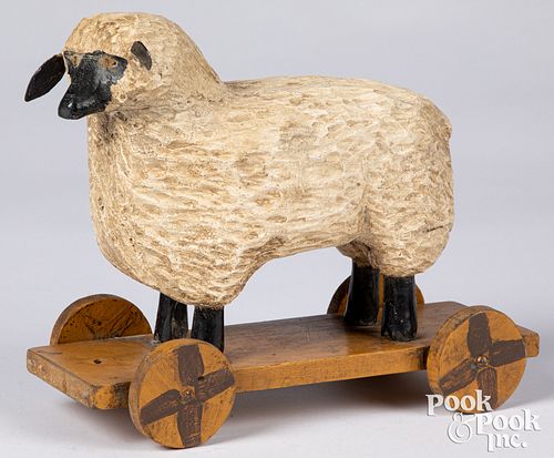 CARVED PAINTED SHEEP PULL TOY  314f45