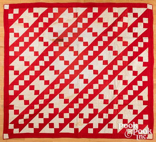 TWO RED AND WHITE PIECED QUILTS  314f65