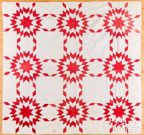 RED AND WHITE PIECED QUILT CA  314f6a