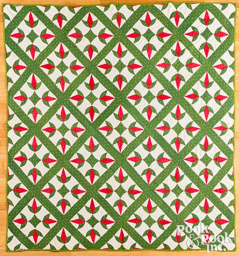 GREEN AND RED PIECED QUILT CA  314f67