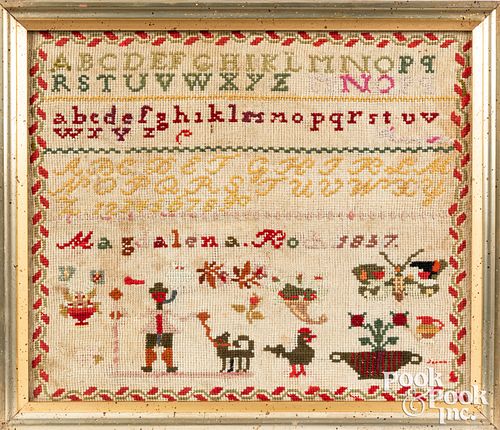 NEEDLEWORK SAMPLER, DATED 1857Needlework