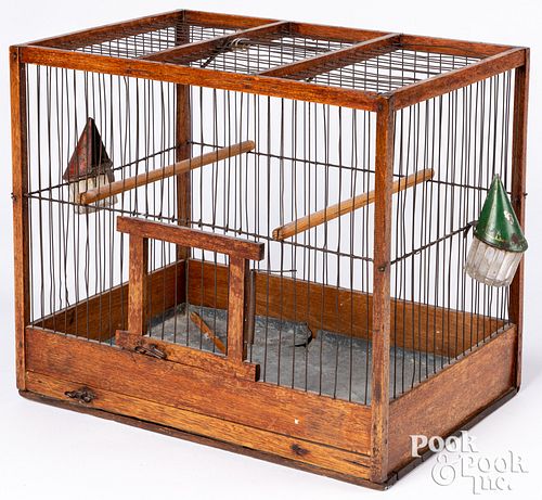 MAHOGANY AND WIRE BIRDCAGE, EARLY