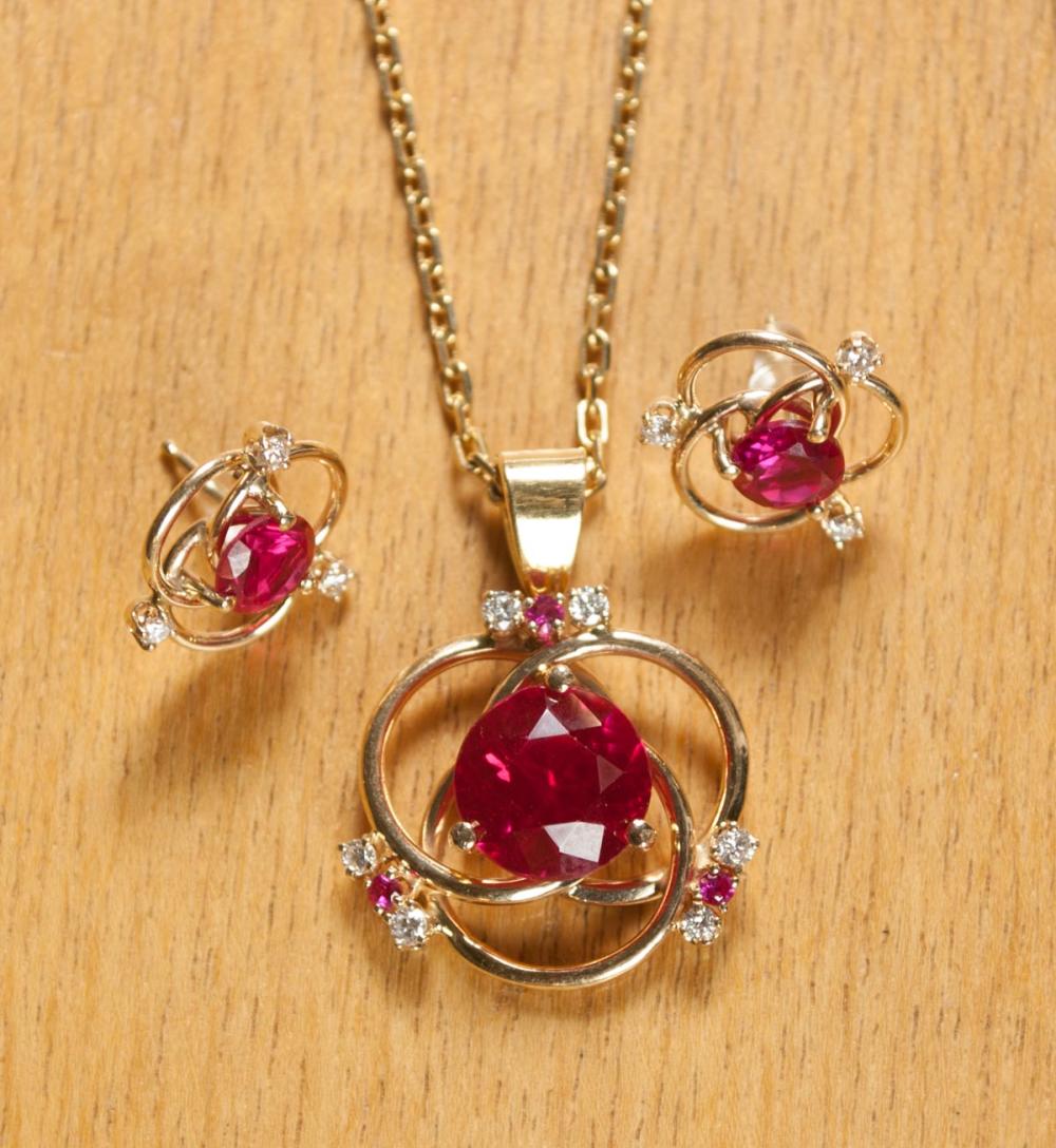 RUBY AND DIAMOND NECKLACE AND EARRINGS