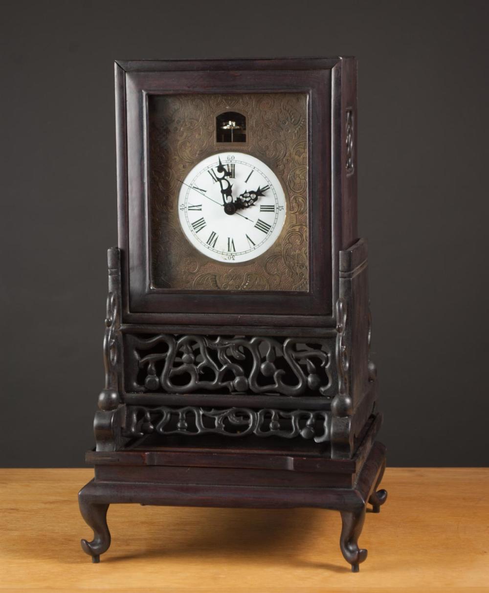 CHINESE MING-STYLE ROSEWOOD CLOCK