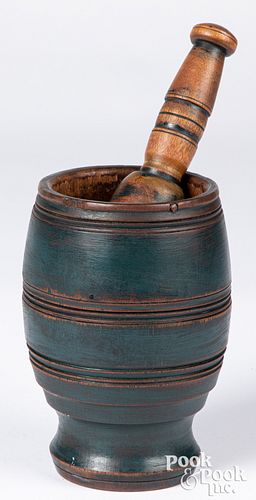 PAINTED MORTAR AND PESTLE, 19TH