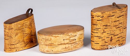 THREE WOODLANDS BIRCH BARK BOXES,