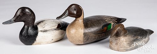 THREE CARVED AND PAINTED DUCK DECOYS,