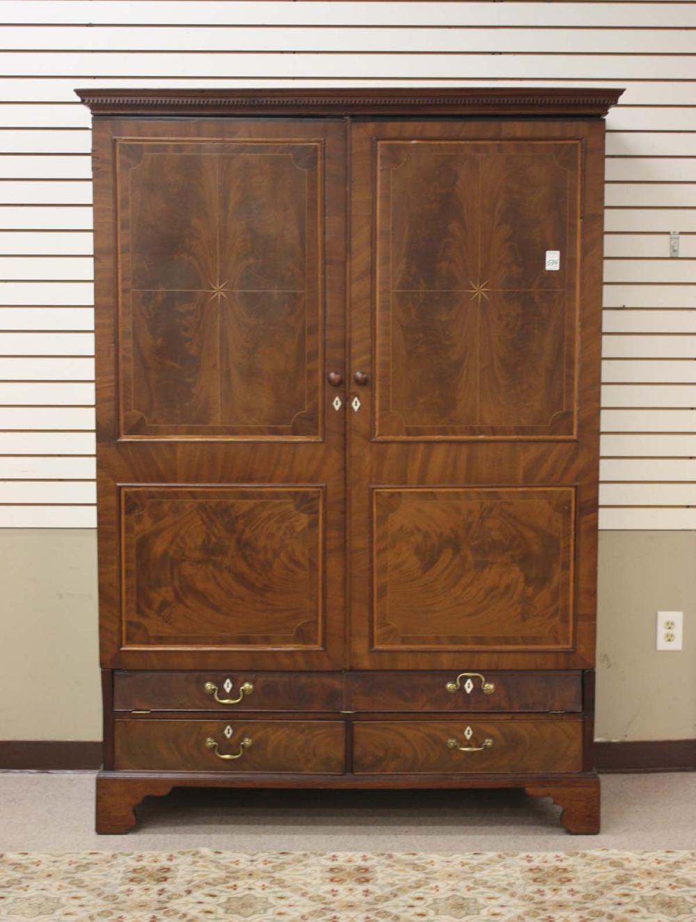 GEORGE III MAHOGANY TWO-DOOR WARDROBE,