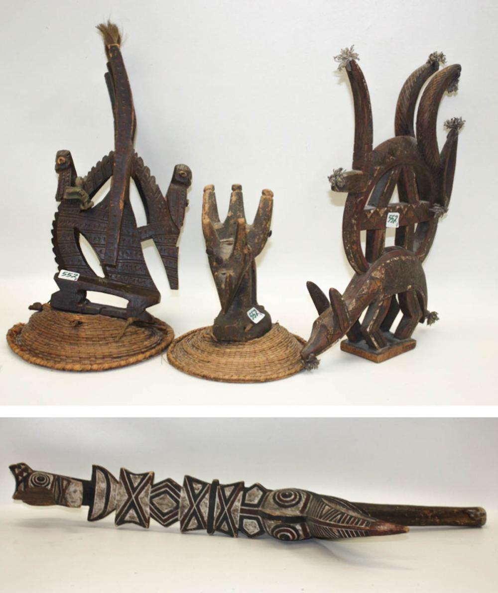 FOUR AFRICAN TRIBAL WOOD HEADCRESTS: