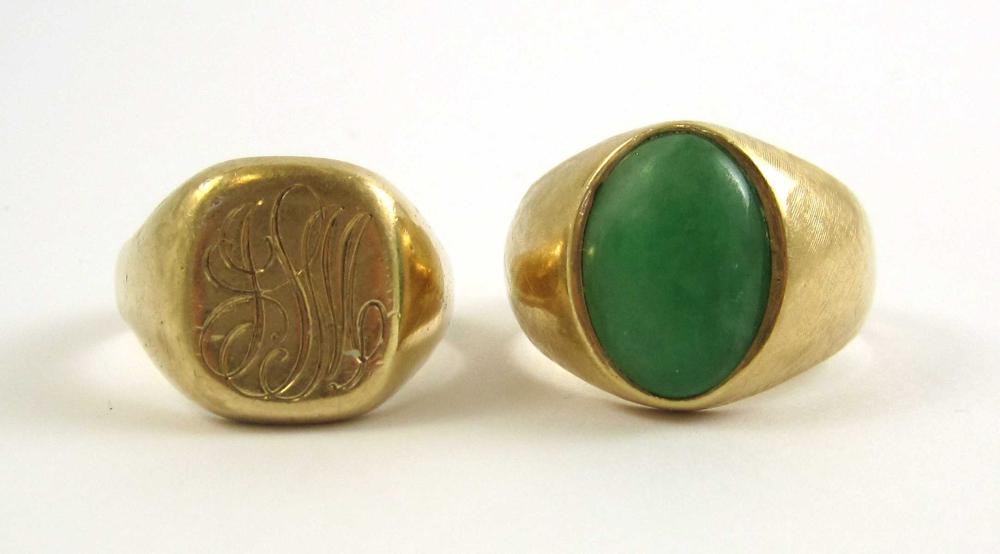 TWO MEN'S YELLOW GOLD RINGS, INCLUDING