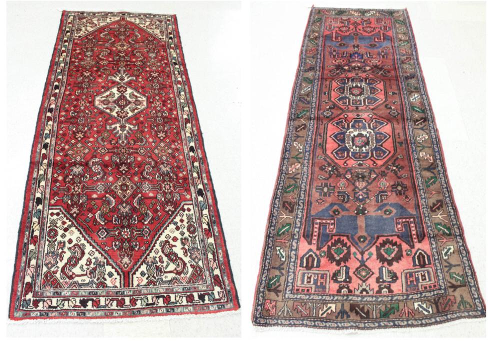 TWO HAND KNOTTED PERSIAN HALL RUGS: