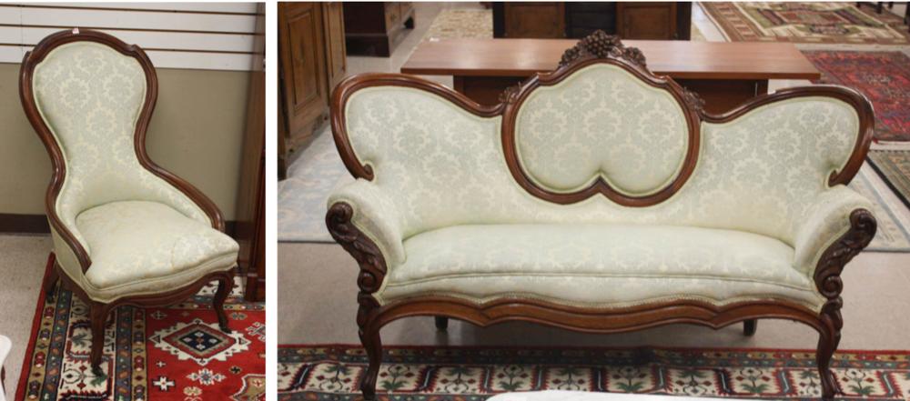 VICTORIAN SETTEE AND CHAIR, LOUIS