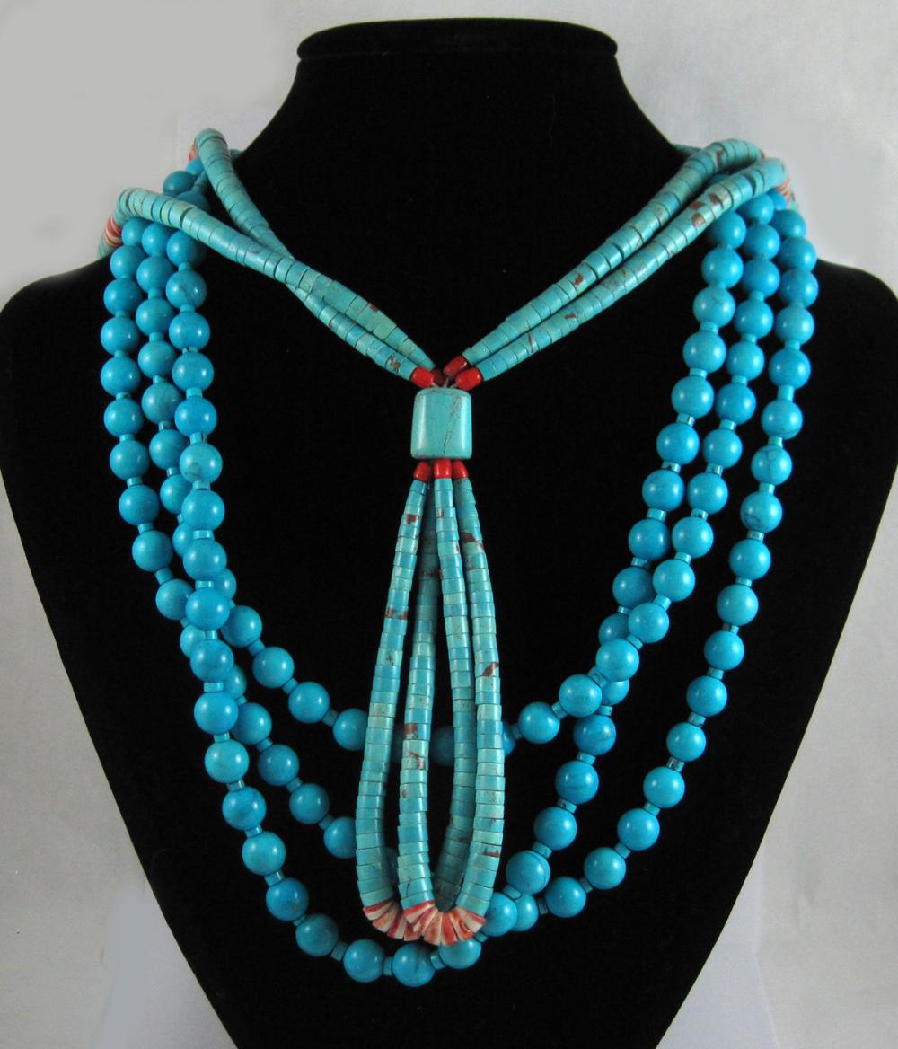 TWO NATIVE AMERICAN TURQUOISE NECKLACES,