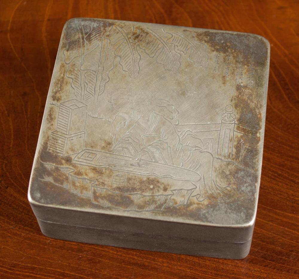 CHINESE WHITE COPPER INK BOX ATTRIBUTED 3151ae