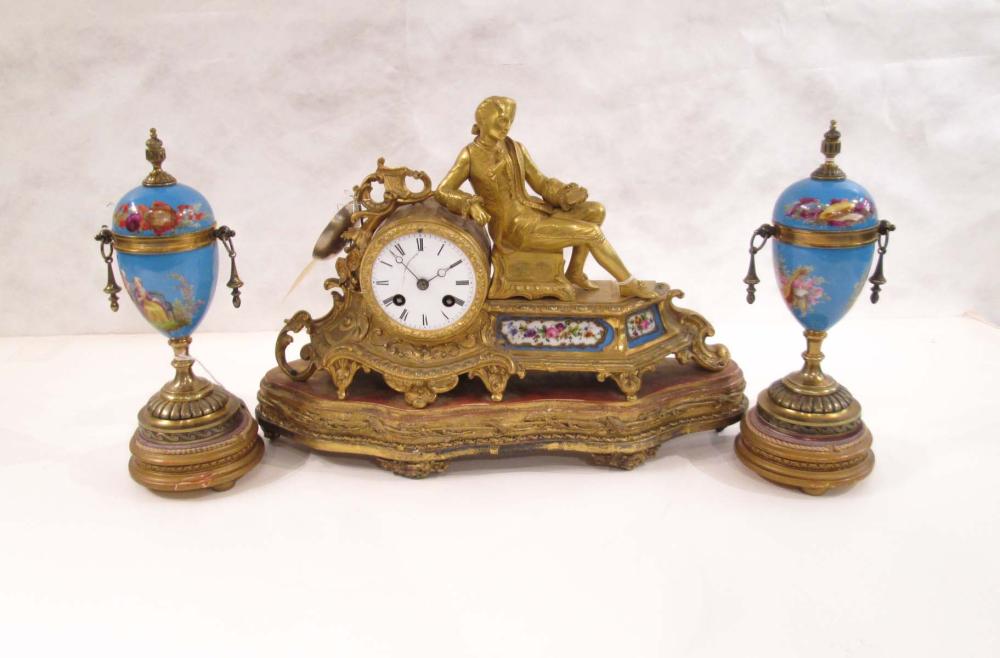 THREE-PIECE GILT BRONZE MANTEL