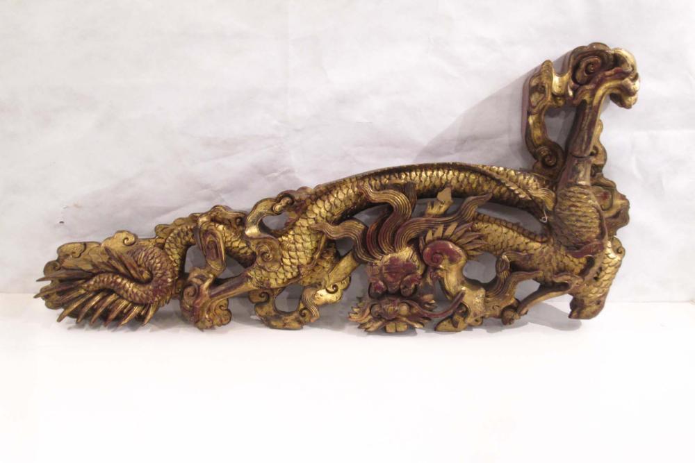 TWO PAIR OF CHINESE GILTWOOD CARVINGS,