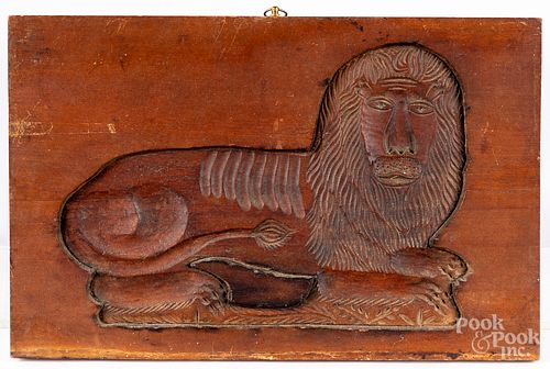CARVED LION COOKIE BOARD, CA. 1900Carved