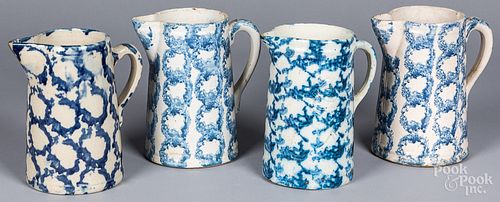 FOUR BLUE AND WHITE SPONGEWARE