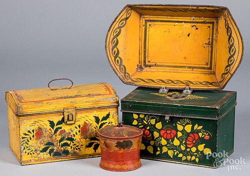 FOUR PIECES OF TOLEWARE, 19TH C.Four