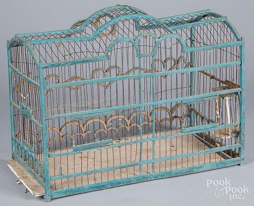 BLUE PAINTED WOOD AND WIRE BIRDCAGE  315257