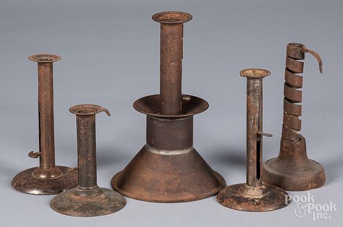 FIVE TIN CANDLESTICKS 19TH C Five 315266