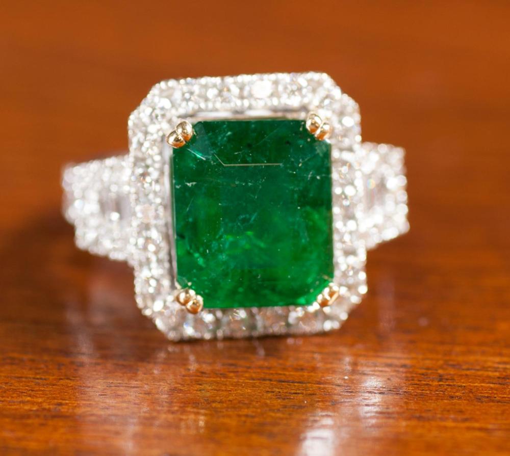 EMERALD, DIAMOND AND EIGHTEEN KARAT