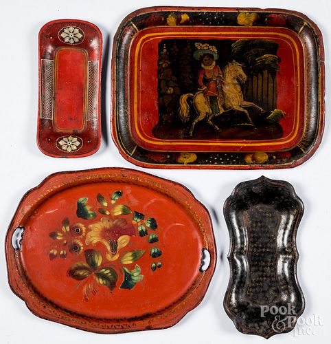 FOUR TOLEWARE TRAYS, LATE 19TH