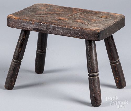 CARVED WALNUT FOOTSTOOL, LATE 19TH