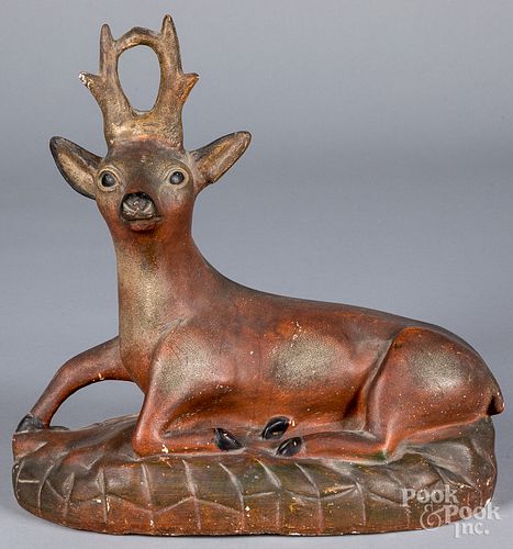 LARGE CHALKWARE STAG EARLY 20TH 31529e