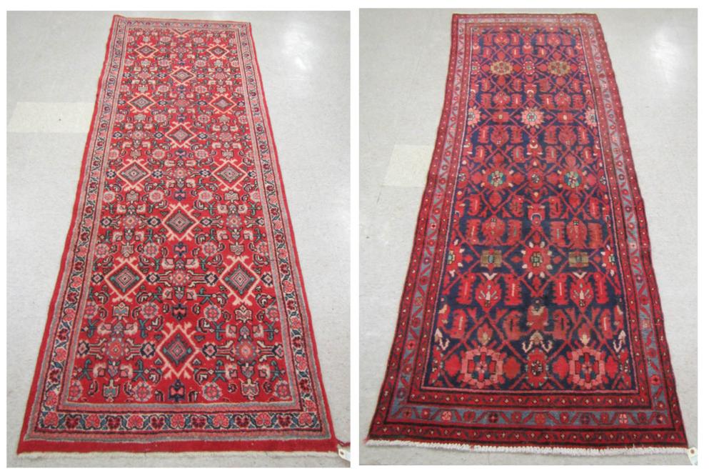 TWO HAND KNOTTED PERSIAN HALL RUGS,