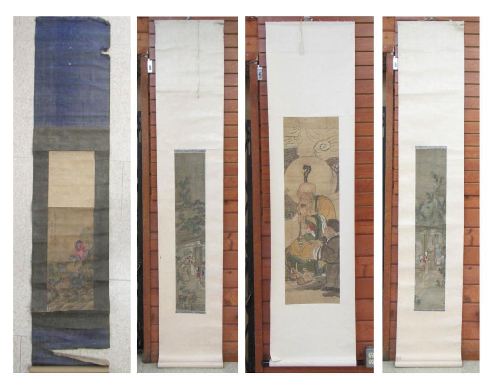 FOUR CHINESE SCROLLS: TWO WATERCOLOR