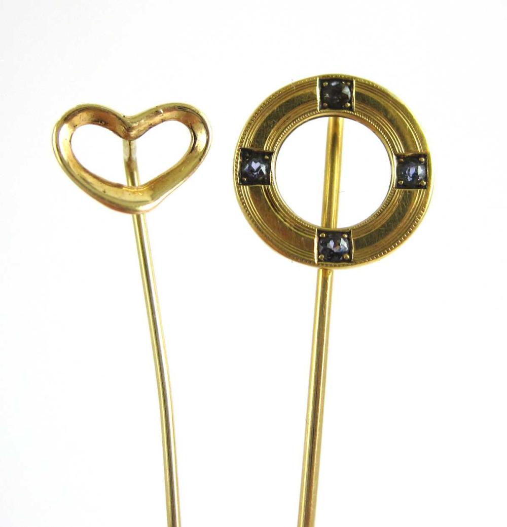 TWO FOURTEEN KARAT GOLD STICK PINS  3152c0