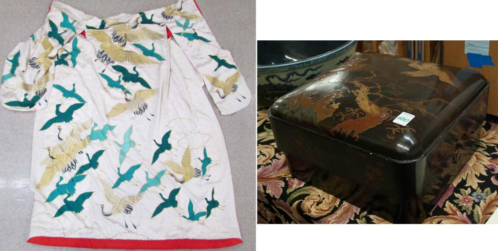 JAPANESE LACQUER KIMONO BOX AND