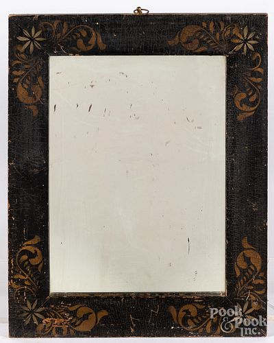 STENCIL DECORATED MIRROR, 19TH C.Stencil