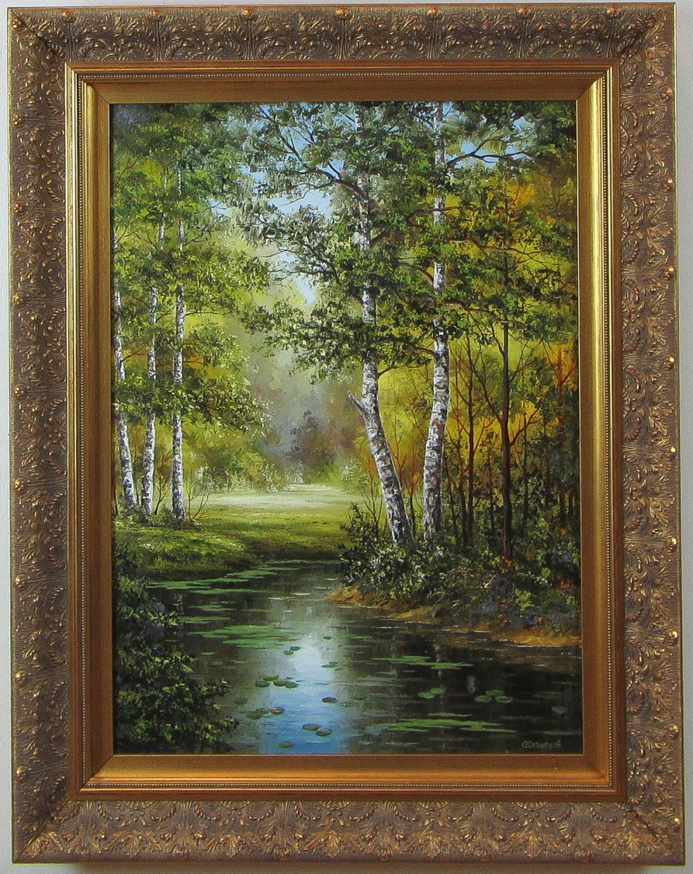 FOREST POND OIL ON CANVAS, RUSSIAN