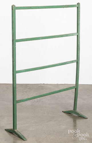GREEN PAINTED TOWEL STAND, 19TH