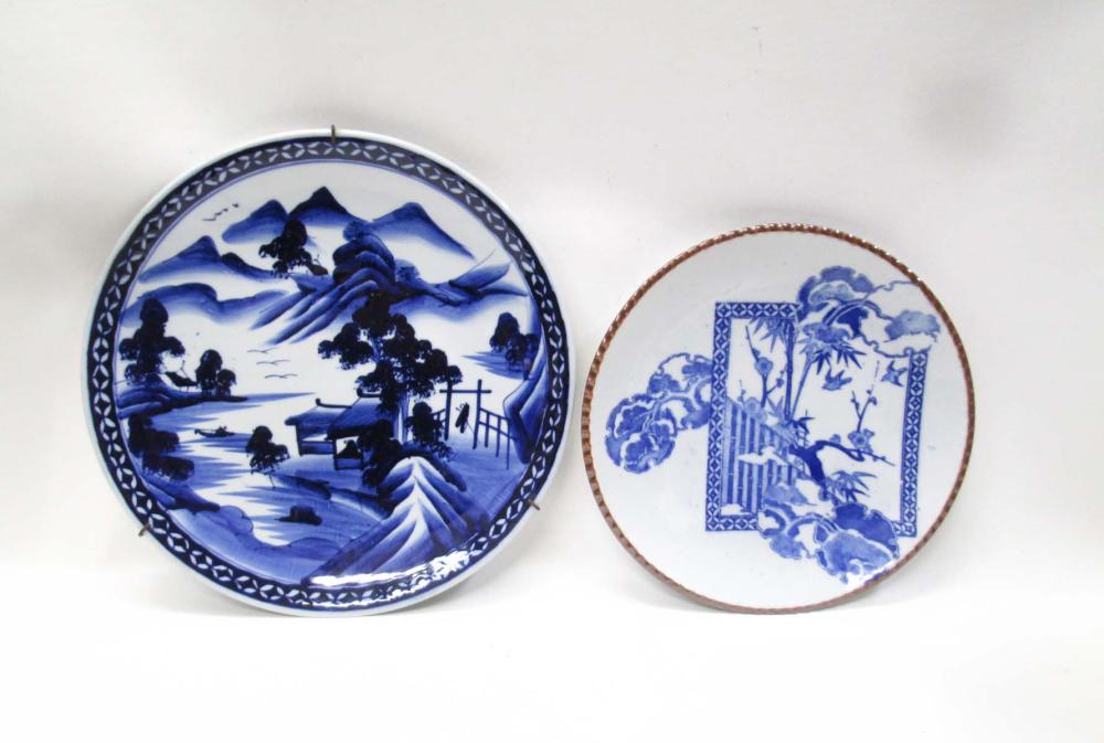TWO JAPANESE BLUE AND WHITE CHARGERS,