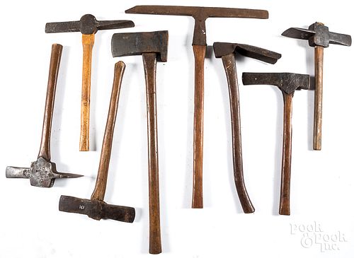 GROUP OF POST HOLE MORTICING AXES, 19TH