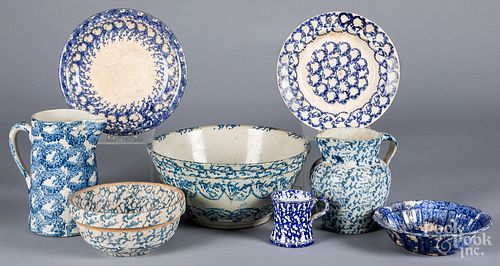 GROUP OF BLUE AND WHITE SPONGEWARE  315421