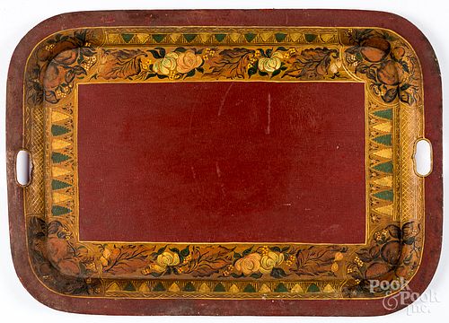LARGE RED TOLEWARE SERVING TRAY,