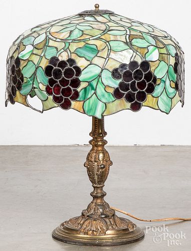 LEADED GLASS TABLE LAMP, EARLY