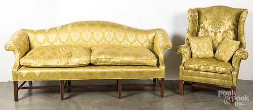 CHIPPENDALE STYLE SOFA AND WING 3154aa