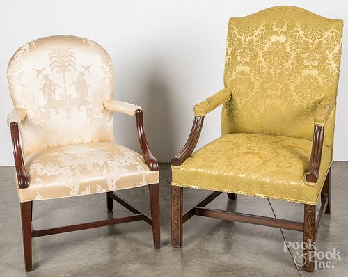 TWO GEORGIAN STYLE UPHOLSTERED