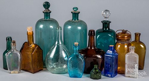 COLLECTION OF GLASS BOTTLES, JARS,